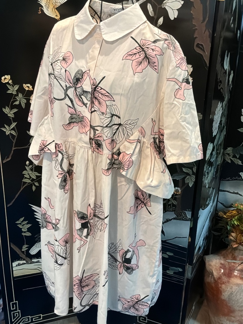VIVETTA Floral Print Poplin Mini Shirt Dress Peter Pan Collar IT 46 US 10